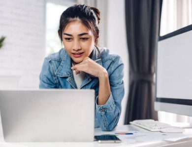 young smiling happy asian woman relaxing using laptop computer working video conference meeting online chat home work from home concept 38019 1388 – Omegle TV Free Video Chat with Strangers – The Digital Boy